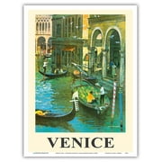 Venice Italy - Venetian Canals - Gondolas - Vintage Travel Poster by Louis Macouillard c.1950s - Master Art Print (Unframed) 9in x 12in