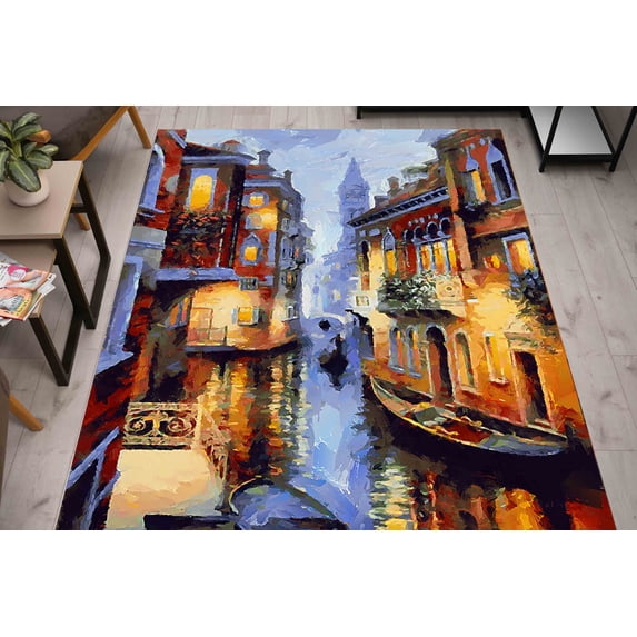 Venice Landscape Rugs, Italy Rug, Venice at Night Rug, View Rug, Step Rug, Dining Room Rug, Classic Rug, Thick Rug, Machine Washable Rug, 3.3'x5' - 100x150 cm