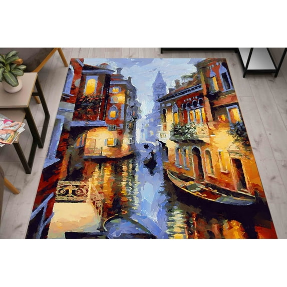 Venice Landscape Rugs, Italy Rug, Venice at Night Rug, View Rug, Step Rug, Dining Room Rug, Classic Rug, Thick Rug, Machine Washable Rug, 5.9'x9.2' - 180x280 cm