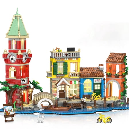 Plaxsoon Venice Main Street Building Set, 2155PCS Riverside Architecture Model with Flower Shop and Pizzeria for Adults & Teens 12+