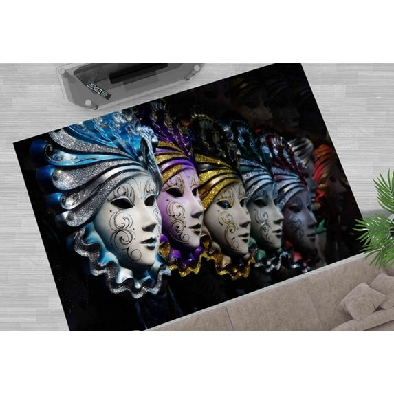 Venice Masks Rug, Venetian Mask Rug, Modern Rugs, Gift Rug, Hallway Rug, Traditional Mask Rugs, Printed Rug, Office Rug, Indoor Rug, 2.6'x4' - 80x120 cm