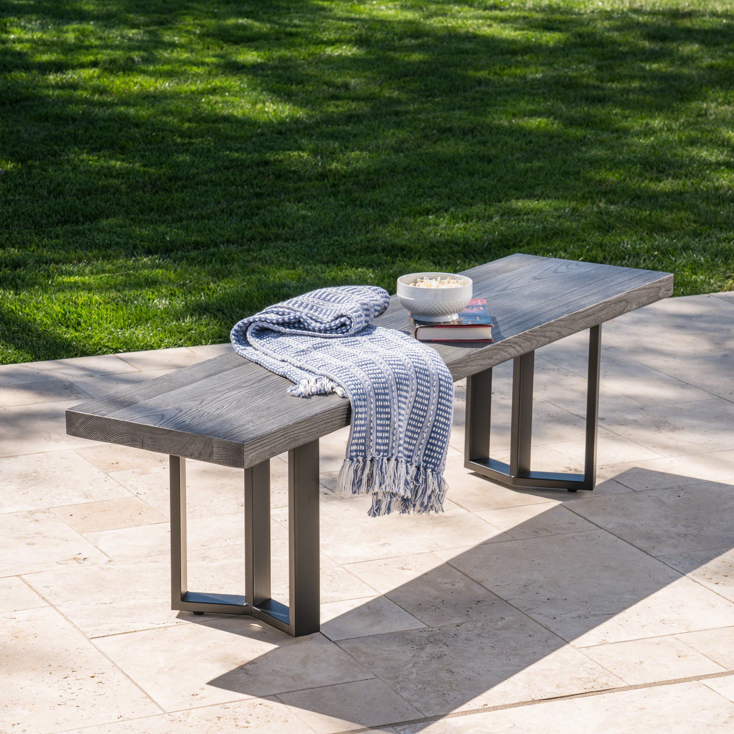 Venice Outdoor Textured Oak Finish Light Weight Concrete Dining