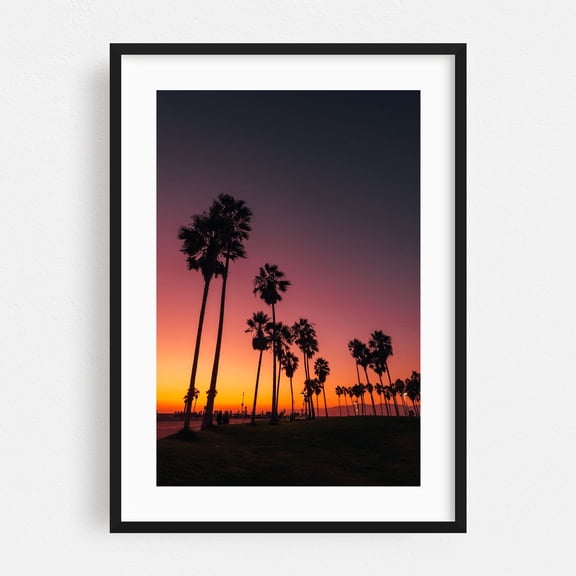 Venice Palms Sunset 01 - Los Angeles California Photography Black Framed Wall Art Print 20 x 30 inches