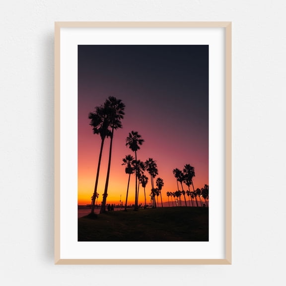 Venice Palms Sunset 01 - Los Angeles California Photography Oak Framed Wall Art Print 16 x 24 inches