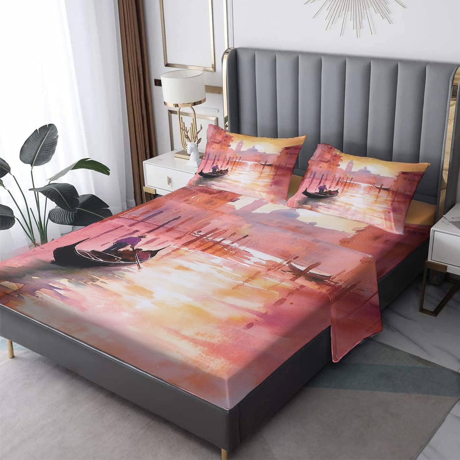 Venice Sheets California King Size, Cityscape Bed Sheets, Patterned