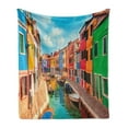thumbnail image 1 of Venice Soft Flannel Fleece Blanket, Colorful Buildings and Water Canal with Boats Burano Island in the Venetian Lagoon, Cozy Plush for Indoor and Outdoor Use, 60" x 80", Multicolor, by Ambesonne, 1 of 5
