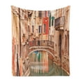 thumbnail image 1 of Venice Soft Flannel Fleece Blanket, European Old Town with Stone Bridge Houses and Historic Water Canal Image, Cozy Plush for Indoor and Outdoor Use, 60" x 80", Sand Brown Brown Red, by Ambesonne, 1 of 5