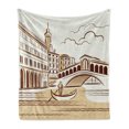 thumbnail image 1 of Venice Soft Flannel Fleece Blanket, Stencil Art Display of Tranquil Venetian Landscape Bridge Buildings and Gondola, Cozy Plush for Indoor and Outdoor Use, 50" x 60", Burgundy Cream, by Ambesonne, 1 of 6