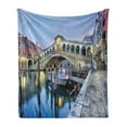 thumbnail image 1 of Venice Soft Flannel Fleece Throw Blanket, Morning Twilight Grand Canal Rialto Bridge Water Reflection Scenic Urban, Cozy Plush for Indoor and Outdoor Use, 50" x 70", Grey Blue Cinnamon, by Ambesonne, 1 of 5