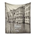 thumbnail image 1 of Venice Soft Flannel Fleece Throw Blanket, Old Photo of Venice Italian City Vintage Filter Effect and Lettering History Memory, Cozy Plush for Indoor and Outdoor Use, 50" x 60", Eggshell, by Ambesonne, 1 of 5