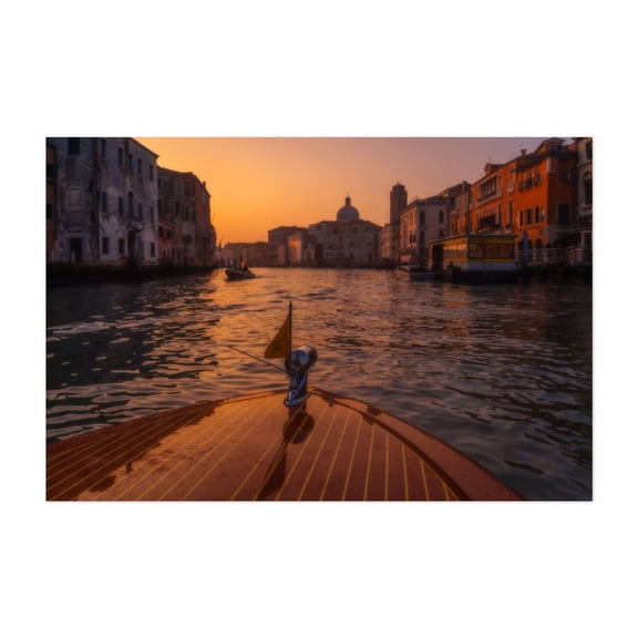 Venice Sunset - Grand Canal - Sundown Haze - Veneto Italy Photography Sunset Boat Cityscape Architecture Unframed Wall Art Print 4 x 6 inches