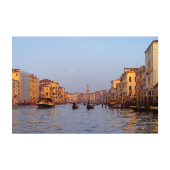 Venice Sunset - Grand Canal - Towards Rialto Bridge 1 - Veneto Italy Photography Cityscape Boat Architecture Scenic Unframed Wall Art Print 40 x 60 inches