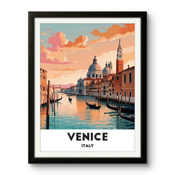 Venice Sunset Poster Grand Canal Gondola Ride Romantic Italian Cityscape Venice Wall Art Decor, Poster Only