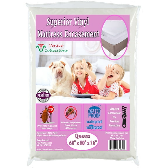 Venice® Superior Heavy Vinyl Zippered Mattress Cover 100% Water & Bed-Bug Proof Queen
