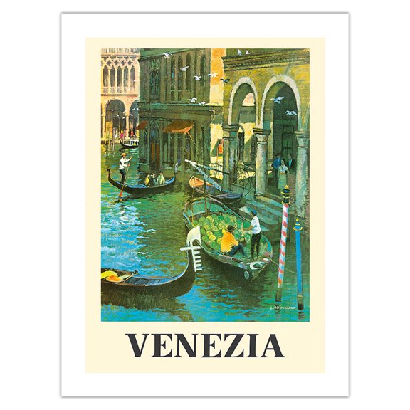 Venice (Venezia) Italy - Venetian Canals - Vintage Travel Poster by Louis Macouillard c.1950s - Bamboo Fine Art 290gsm Paper (Unframed) 12x16in
