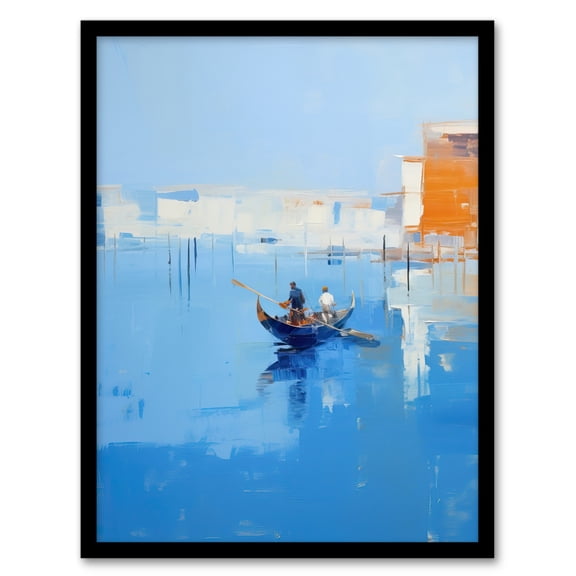 Venice Visions Grand Canal Gondola Blue Artwork Framed Wall Art Print A4