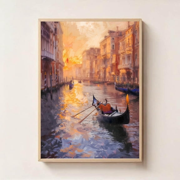 Venice Wall Art Romantic Canal Scene Italy Gondola Decor, Unframed Canvas 24x36in