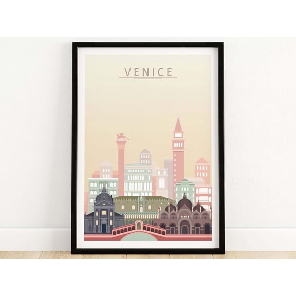 Venice Wall Art Sunset Scene City Skyline Print Travel Poster Italian Decor Framed Or Unfr