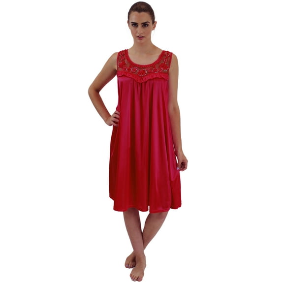 Venice Women's Silky Looking Nightgown w Sequins & Ribbon Roses 40 XX-Large Red