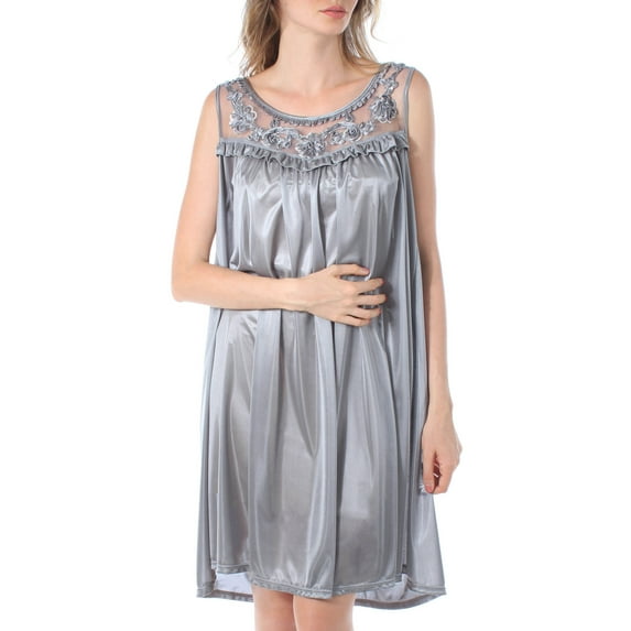 Venice Women's Silky Looking Nightgown w Sequins & Ribbon Roses 40N Large Charcoal