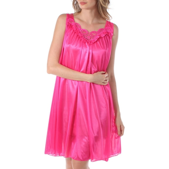 Venice Womens' Silky Looking Embroidered Nightgown 06 3X-Large Bright Pink