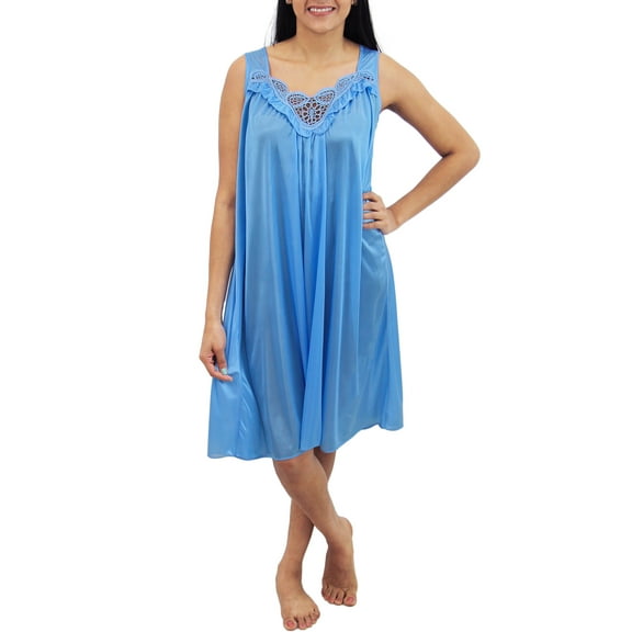 Venice Womens' Silky Looking Embroidered Nightgown 06 3X-Large Light Blue