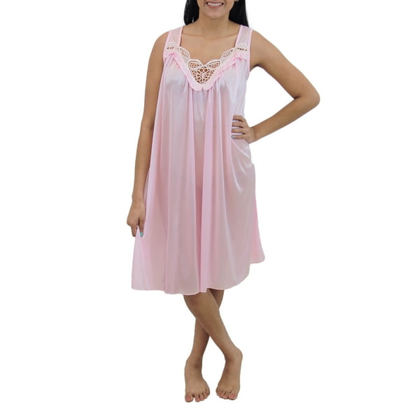 Venice Womens' Silky Looking Embroidered Nightgown 06 3X-Large Pink
