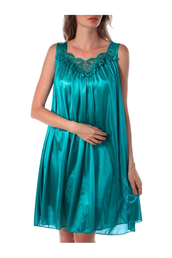Venice Womens' Silky Looking Embroidered Nightgown 06 3X-Large Teal