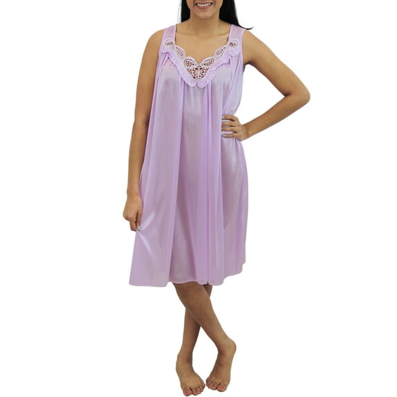 Venice Womens' Silky Looking Embroidered Nightgown 06 Large Lavender