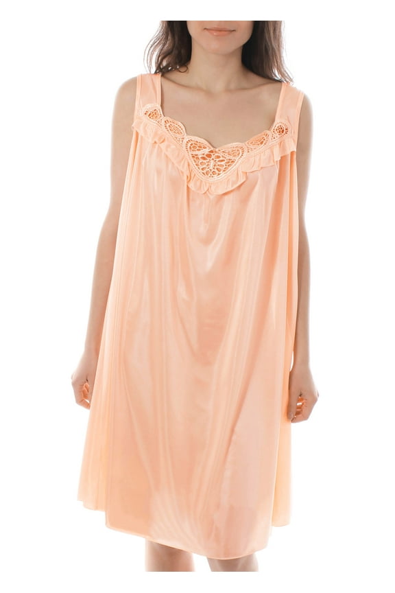 Venice Womens' Silky Looking Embroidered Nightgown 06 Large Peach