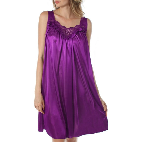 Venice Womens' Silky Looking Embroidered Nightgown 06 Large Purple
