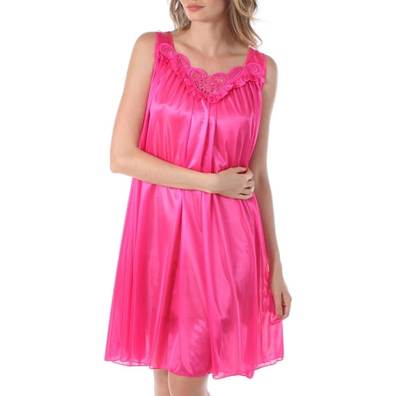 Venice Womens' Silky Looking Embroidered Nightgown 06 X-Large Bright Pink