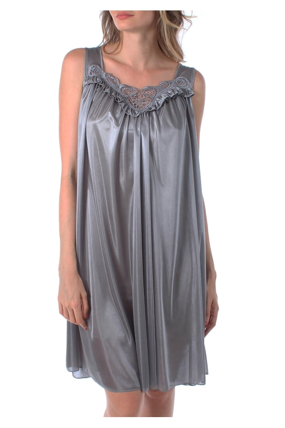 Venice Womens' Silky Looking Embroidered Nightgown 06 X-Large Charcoal