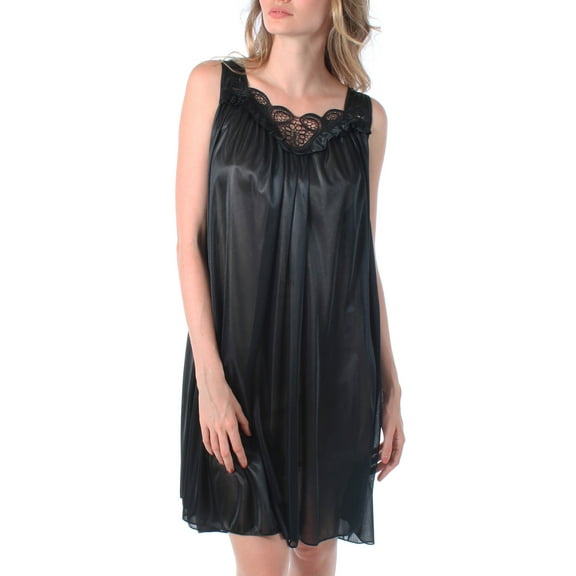 Venice Womens' Silky Looking Embroidered Nightgown 06 XX-Large Black