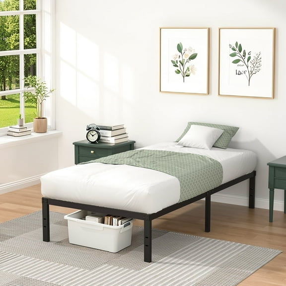 Veniiz 14'' Black Metal Platform Bed Frame With Steel Slat Support No Box Spring Needed Twin