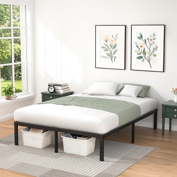 Veniiz 14'' Black Metal Platform Bed Frame With Steel Slat Support No Box Spring Needed Twin