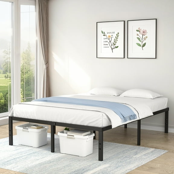 Veniiz 16'' Black Metal Platform Bed Frame With Steel Slat Support No Box Spring Needed Twin
