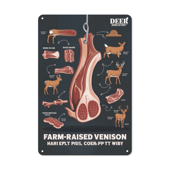 Venison Meat Chart metal sign Vintage Butcher Decor Hunter Art Perfect Hanging Smokehouse Game Room With Weatherproof Coating Hunting Gift Chef Food Processor 8x12 inch metal sign vintage wall