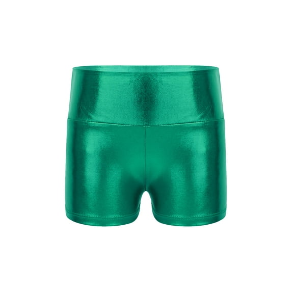 Venjoe Big Girls Shiny Metallic High Waisted Booty Shorts Gymnastics Leotard Ballet Dancewear Sports Green 10