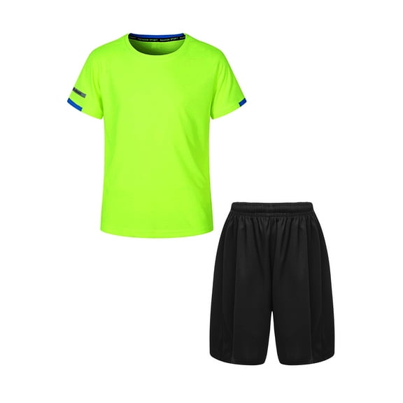Venjoe Boys Basketball Training Outfits Football Baseball Jersey with Active Shorts 2 Pieces Fluorescent Green&Black 150