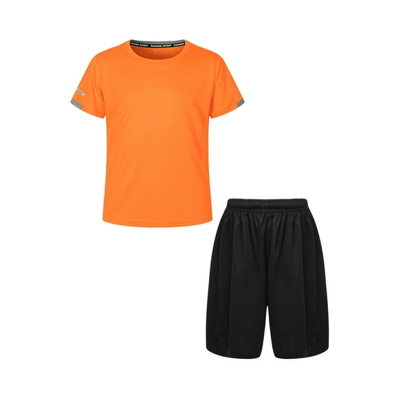 Venjoe Boys Basketball Training Outfits Football Baseball Jersey with Active Shorts 2 Pieces Orange&Black 120