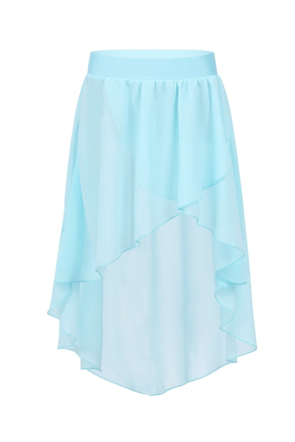 Children Girls High-Low Elastic Waistband Chiffon Skirt for Ballet Jazz Dance Studio Practice Light Blue 10