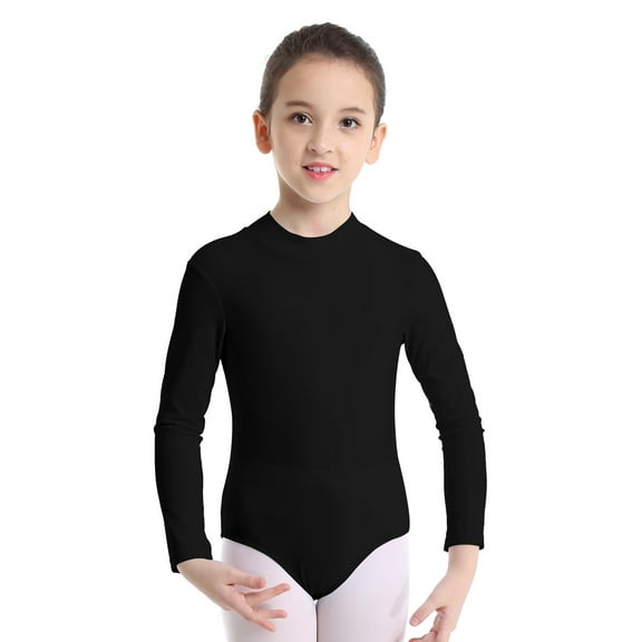 Venjoe Girls Ballet Gymnastics Leotard Bodysuit Kids Skating Dancewear Practice Stage Dance Costume Black 15-16