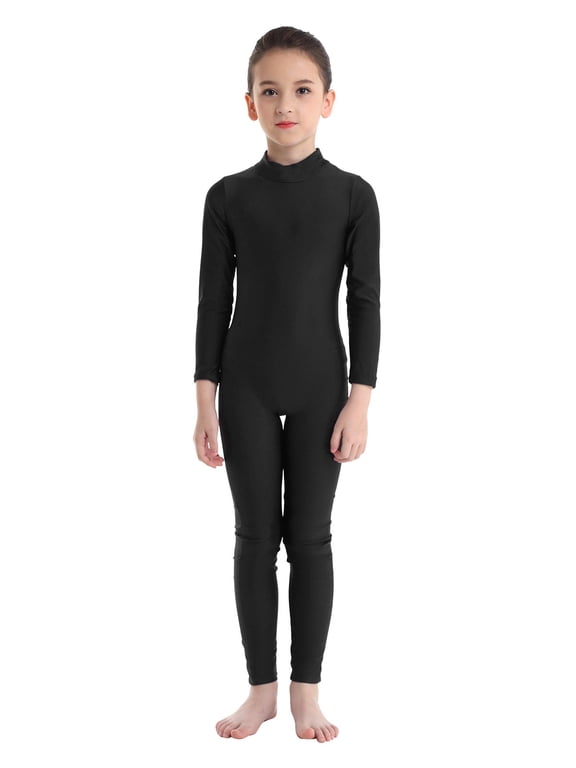 Girls Full Body Long Sleeve Unitard Kids Gymnastics Turtleneck One Piece Bodysuits Dance Costume Black 9-10