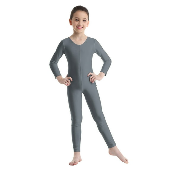 Venjoe Girls Unitards Gymnastics Long Sleeves Full Body Toddler Ballet Leotards for Kids Costumes Grey 9-10