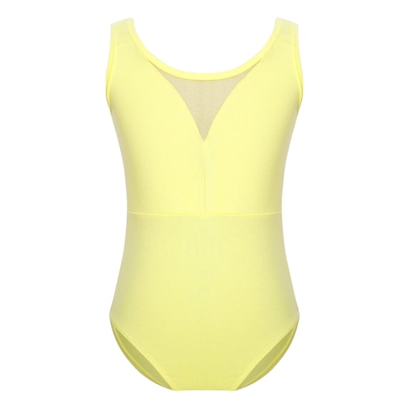 Venjoe Kids Ballet Dance Leotard Toddler Girls Mesh Gymnastics Unitard Backless Short Jumpsuit with Yellow 130