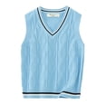 thumbnail image 1 of Venjoe Kids Boys Girls V-Neck Knitted Sweaters Vest Sleeveless Tank Top Cable Knit Waistcoat Jumper Light Blue 140, 1 of 3