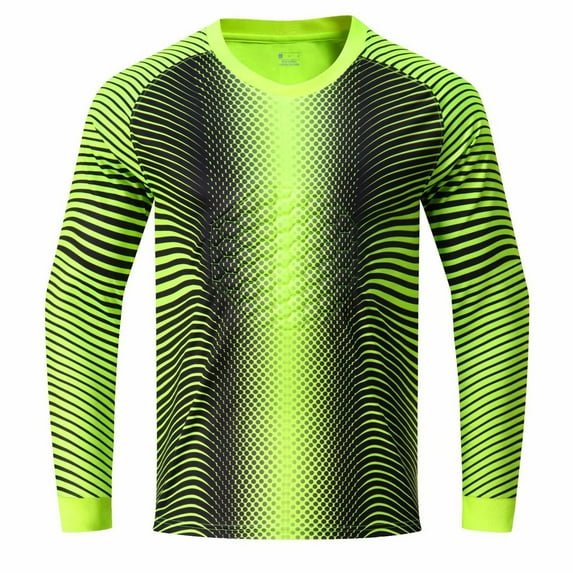 Venjoe Kids Boys Padded Soccer Jersey Long Sleeve Goalkeeper Shirts Quick-Drying Goalie Uniform Fluorescent Green 22