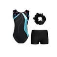 thumbnail image 1 of Venjoe Kids Girls 3 Piece Gymnastics Leotards Outfits Sparkling Ballet Dance Unitards with Shorts Cyan&Black 10, 1 of 7