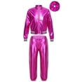 thumbnail image 1 of Venjoe Kids Girls Boy Hip Hop Street Dance Clothes Zipper Metallic Jacket with Pants Hair Band Rose 6, 1 of 6